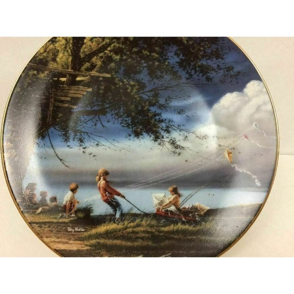 1995 Terry Redlin Collector Plate Spring Fever Children Flying Kites Heartland - Picture 2 of 5